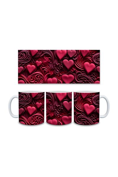 Evion Heart Pastel 3D Design Porcelain Mug - Gift Mug - Printed Mug