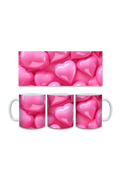 Evion Heart Pastel 3D Design Porcelain Mug - Gift Mug - Printed Mug