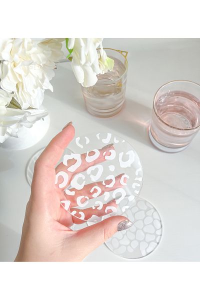 arslart Clear Coasters with Zebra and Leopard Print - Elegant Design