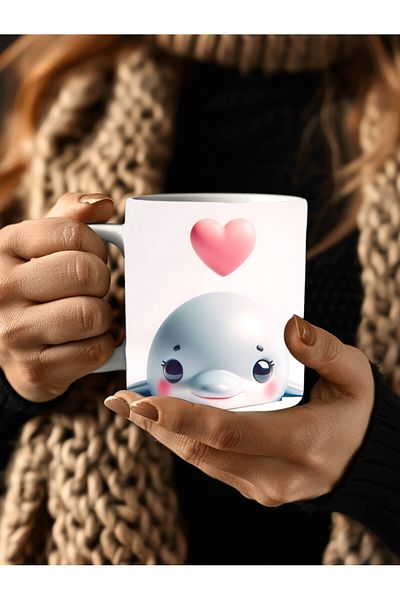 Evion Cute Animals with Hearts 3D Porcelain Mug Mug - Gift Mug - Printed Mug