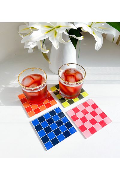arslart Colorful Transparent Checkered Checkered Coasters