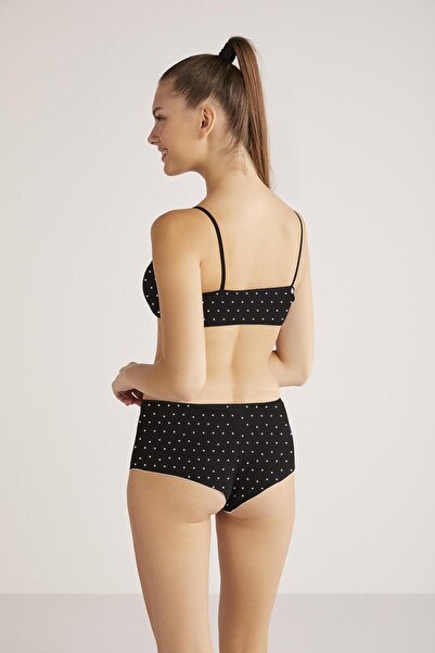 Kom Polka Puantiyeli Kadın Şort Siyah