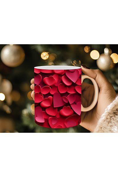 Evion Heart Pastel 3D Design Porcelain Mug - Gift Mug - Printed Mug