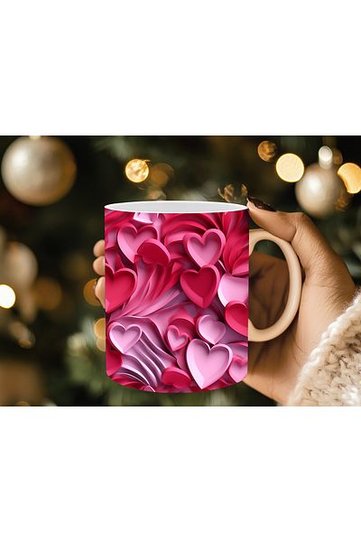 Evion Heart Pastel 3D Design Porcelain Mug - Gift Mug - Printed Mug