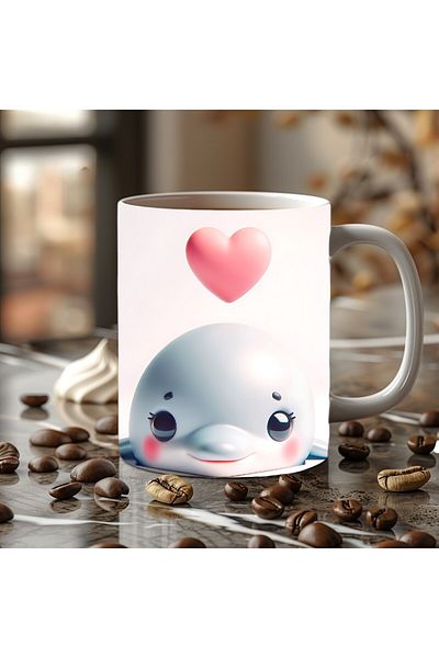Evion Cute Animals with Hearts 3D Porcelain Mug Mug - Gift Mug - Printed Mug