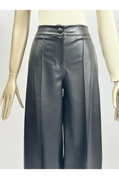 FEMİAS Premium Quality Lycra Striped Black Soft Leather Pants
