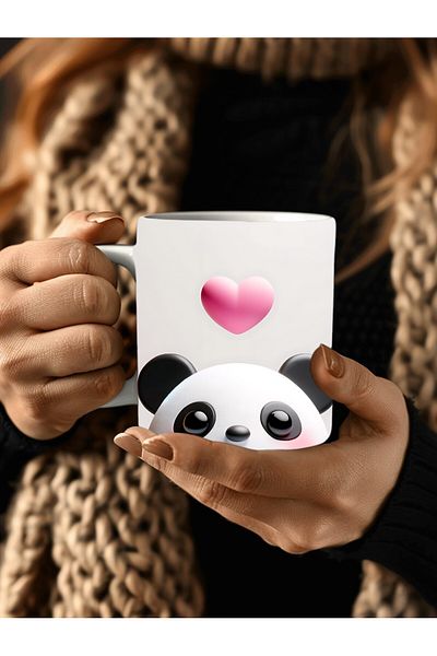 Evion Cute Animals with Hearts 3D Porcelain Mug Mug - Gift Mug - Printed Mug