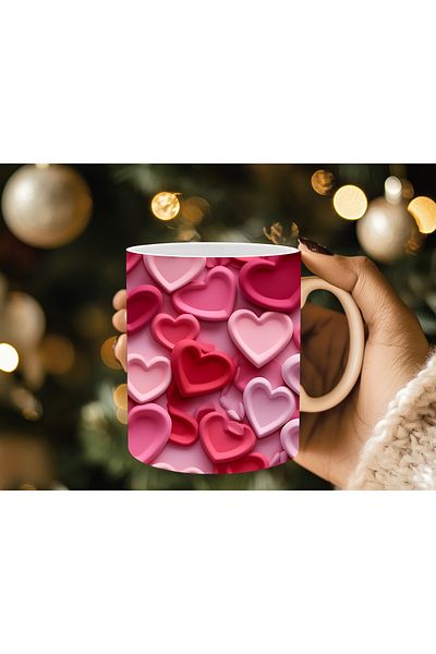 Evion Heart Pastel 3D Design Porcelain Mug - Gift Mug - Printed Mug