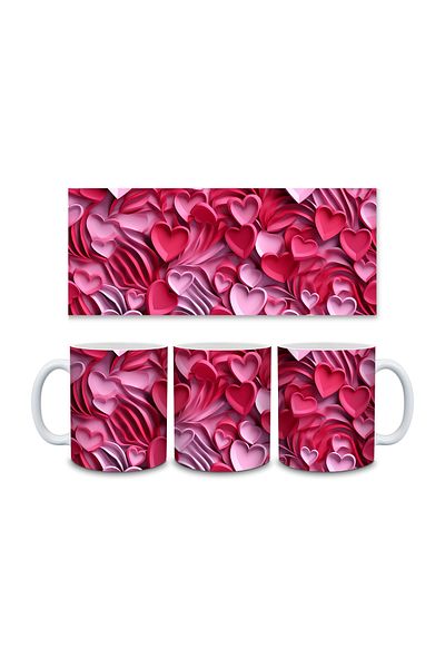 Evion Heart Pastel 3D Design Porcelain Mug - Gift Mug - Printed Mug