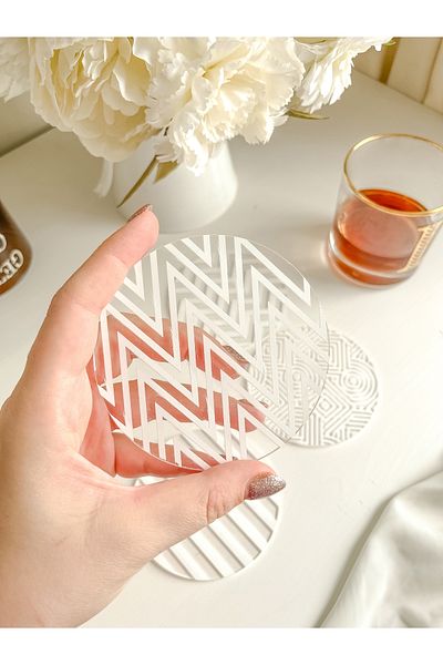 arslart Geometric Patterned Transparent Glass Plexiglass - Striped Stand
