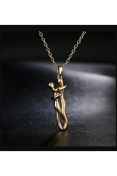 ANGELSS JEWELLERY Sarılan Çift Kolye (Sevgili Aşk Sarılan Çift Gold Kolye Sevgiliye Romantik Hediye Kolye)