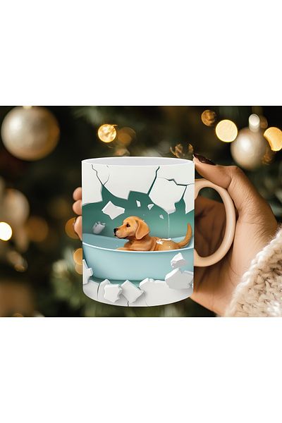 Evion Dog in a Tub 3D Porcelain Mug - Gift Mug - Printed Mug