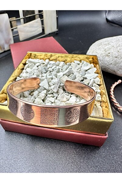 KAVELE Ham Saf Bakır 50-60gr  Bileklik -Ful Koruma Zırh Dualı Süleyman Mührü Bilezik -Hediye Kutusunda