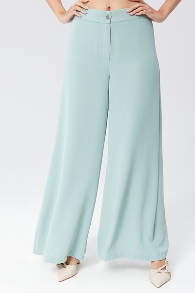 sehatex Women's White Trousers with Elastic Waist - Crepe Fabric, Relaxed Fit