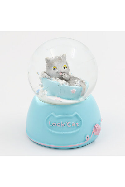 enyareshome Kedili Mavi Renk Işıklı Kar Küresi 9cm Hediyelik