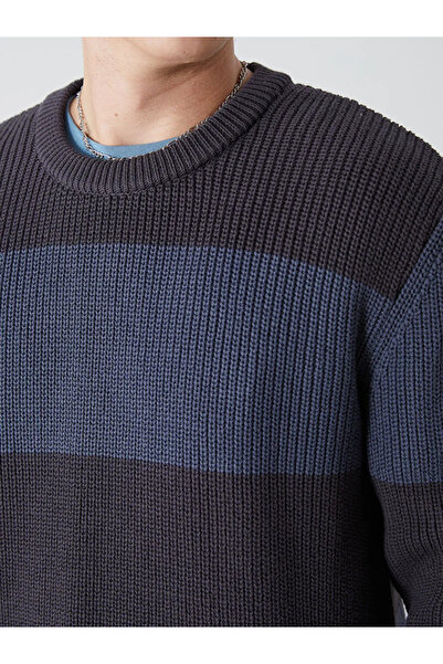 LC Waikiki Xside Anthracite Crew Neck Long Sleeve Color-Blocking Men's Knitwear Sweater