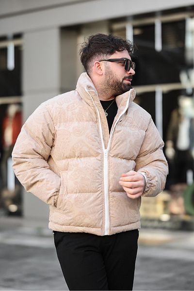 MİS MODA Men Flock Printed Inflatable Coat