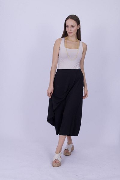 sehatex Black Colored wide-leg waist elasticated midi pants skirt