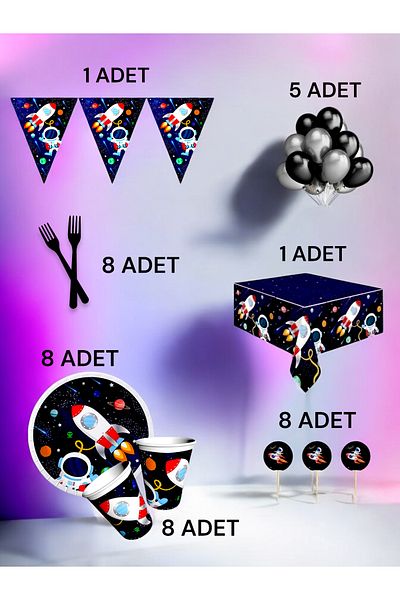 VibeHome Space Themed L Pack for 8 - Birthday Party and Fun Events