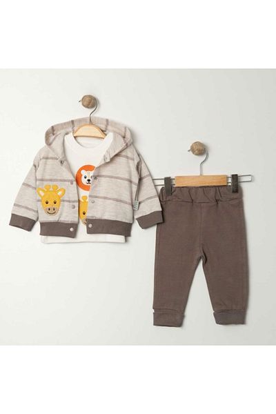 Ufuk Çizgisi Men's 3/12 Months Striped Cardigan 3-Piece Set