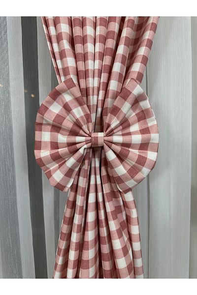 GLOMAR Modern Kitchen Curtain - 1/3 Dried Rose, Farbella Cornice, Short Background