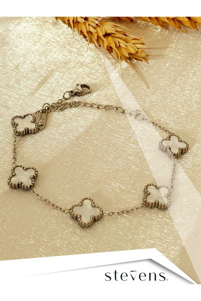 STEVENS Stainless Anti Tarnish Steel Pearlescent Clover Bracelet