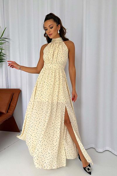 Mine Tan Butik Γυναικείο φόρεμα Halter Neck Polka Dot