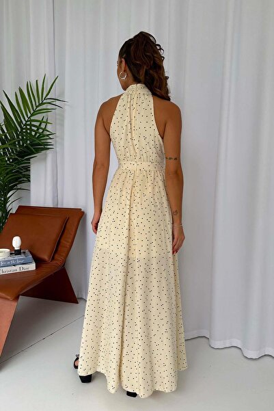 Mine Tan Butik Γυναικείο φόρεμα Halter Neck Polka Dot