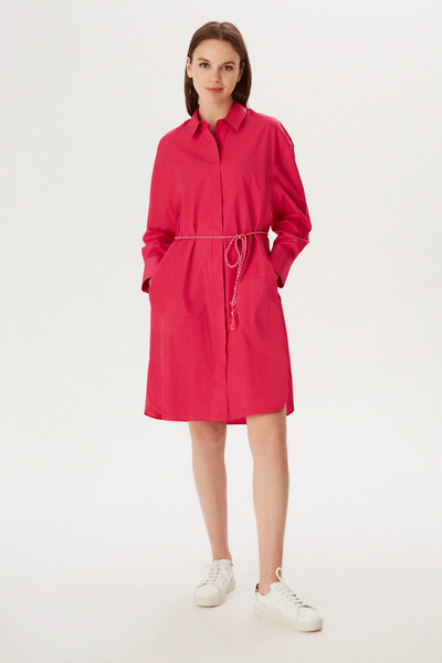 Naramaxx Kolu Nakışlı Beli Halat Kemerli Gömlek Elbise