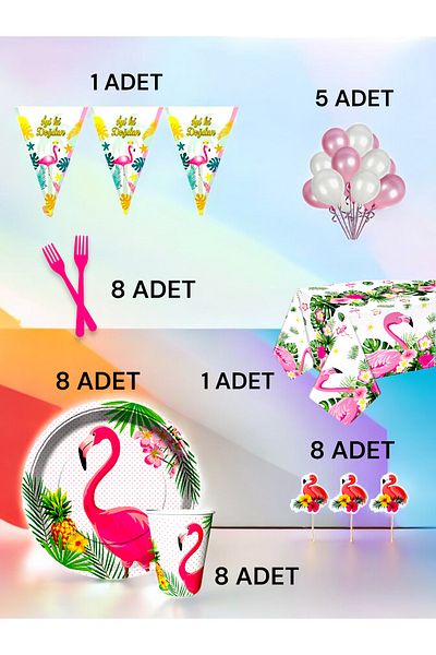 VibeHome Flamingo Themed L Pack for 8 - Birthday Party and Fun Events