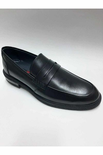 Red Walker Genuine Leather Heeled Black Loafer Model Rubber Sole Men's Shoes