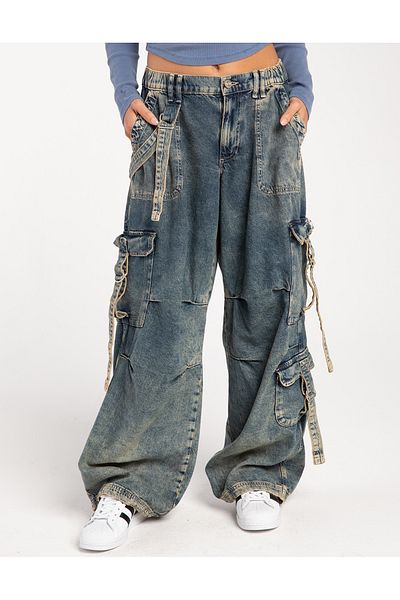 september island Jeans Blue Jewelled Classic Fringed Cargo Pants