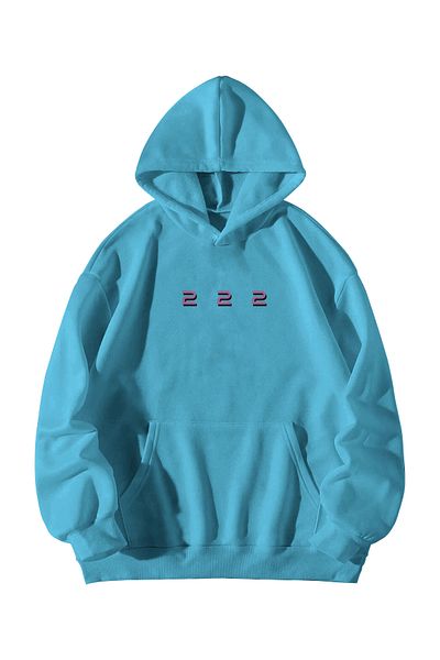Scrovtie Baby Blue Manifest 222 - Ευθυγράμμιση με στάμπα, κουκούλα μεγάλου μεγέθους και κουκούλα με τσέπη καγκουρό