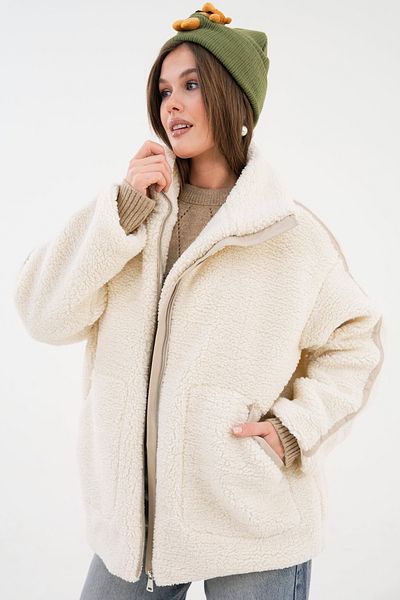VOLT CLOTHİNG Women's Stripe Detailed Zippered Plush Coat