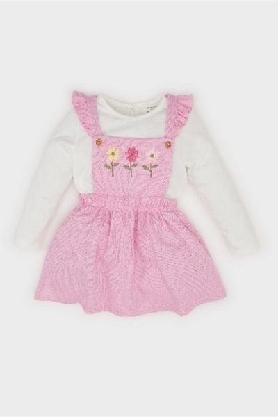 DeFacto 2-teiliges Baby-Set für Mädchen, Rundhalsausschnitt, lange Ärmel, Oberteil, Hosenträger, Salopet-Kleid D9326A525SP