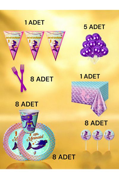 VibeHome Mermaid Themed L Pack for 8 - Birthday Party and Fun Events