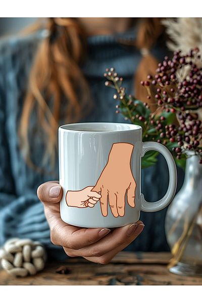 Evion Father and Child Hand - Father and Baby Hand Porcelain Mug - Gift Mug - Printed Mug