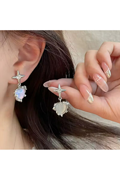 DÜKKAN DESİGN Y2K - Heart Detailed Colorful Silver Earrings