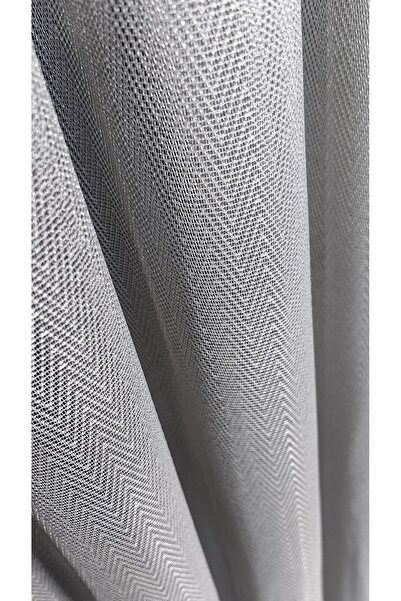 Yuka Gri Balık Sırtı Model Desenli 1/3 Sık Pile Tül Perde Kırışmaz Ütü İstemez Eteği Kurşunlu