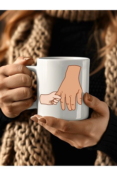 Evion Father and Child Hand - Father and Baby Hand Porcelain Mug - Gift Mug - Printed Mug