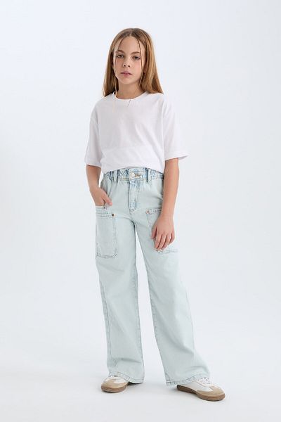 DeFacto Paperbag Cargo-Baumwollhose mit weitem Bein für Mädchen D7110A825SP