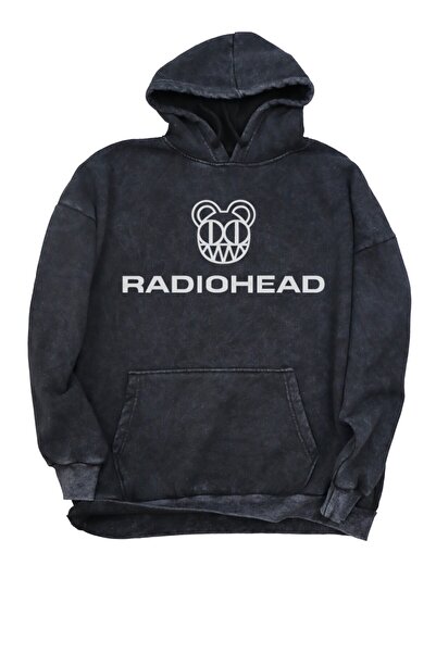 Fuddy Moda Hanorac unisex cu glugă cu scris Radiohead, hanorac vintage cu imp...