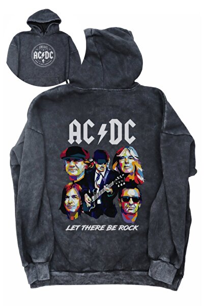 Fuddy Moda Hanorac cu glugă oversize unisex AC DC Let There Be Rock - Imprima...