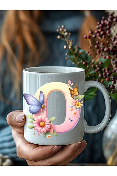 Evion Butterfly Letter Alphabet Porcelain Mug - Gift Mug - Printed Mug