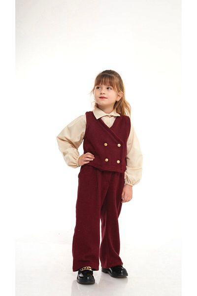le petit sole Girl's Wide Cut Shirt Stamp Suit 3 Pieces