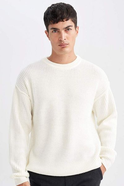 DeFacto Relax Fit Basic Plain Strickpullover mit Rundhalsausschnitt D3219AX24WN