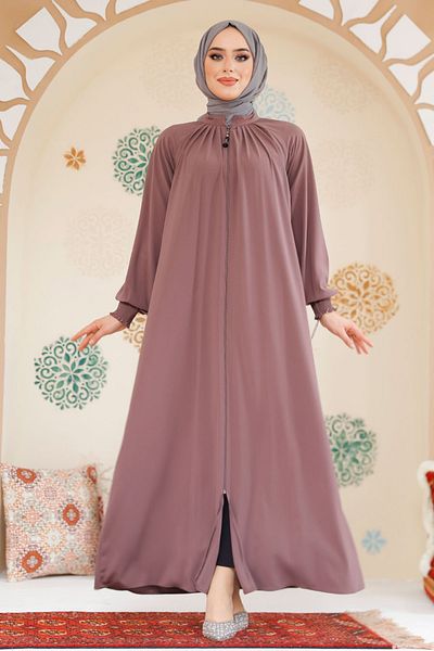 Neva Style Dusty Rose Zippered Hijab Ferace - 45293Gk