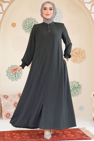 Neva Style حجاب كاكي بسحاب Ferace 45294HK