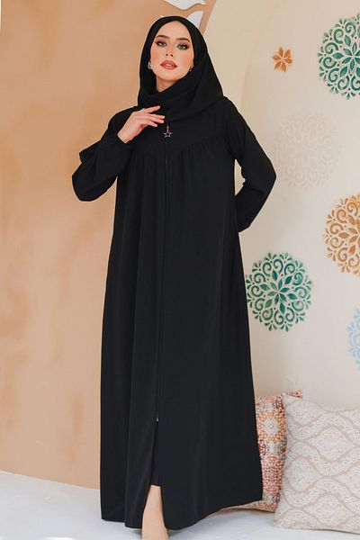 Neva Style Hijab negru cu fermoar Ferace 45285S