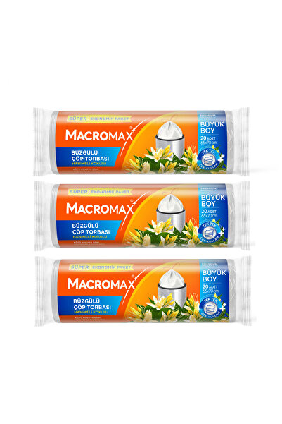 ERSOPACK Macromax Büyük Boy Hanımeli Kokulu Büzgülü Çöp Torbası 3*20'li